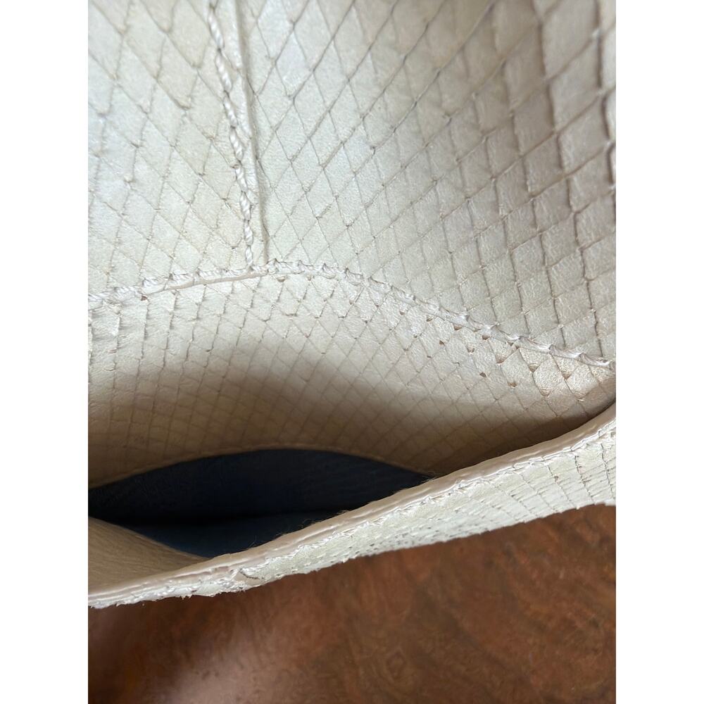 Vintage Lockhart Cream Leather Large Handbag Snakeskin Details Multi Pocket Bag - Picture 6 of 11